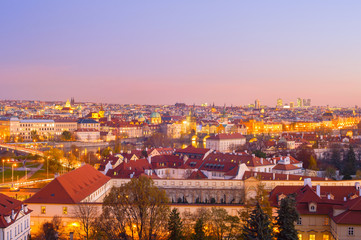 skyline  Prague twilight Czech cityscape