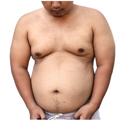 fat body of asian man on white background