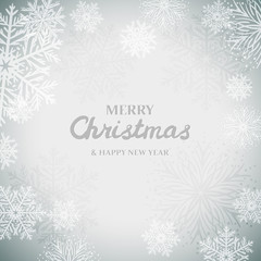 Naklejka na ściany i meble White snowflakes on gray background. Merry Christmas Greetings card