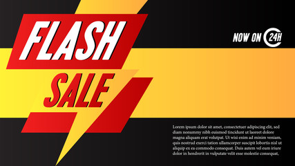 Flash sale banner template with yellow lightning thunder. vector illustration. business concept. Marketing discount limited time offer.