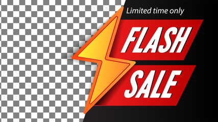 Flash sale banner template with yellow lightning thunder. vector illustration. business concept. Marketing discount limited time offer.