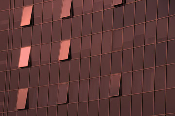 The wall of skyskraper business-center in colour of the year 2019 - Living Coral