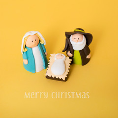 the holy family and the text merry christmas