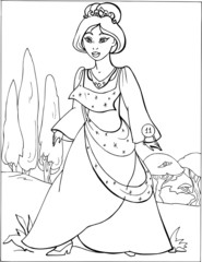 Fashion parade. Coloring the Beautiful Princess. Vector illustration. Coloring  book, lady, girl 11