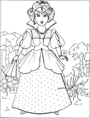 Fashion parade. Coloring the Beautiful Princess. Vector illustration. Coloring  book, lady, girl 10