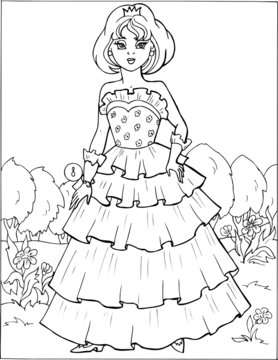 Fashion parade. Coloring the Beautiful Princess. Vector illustration. Coloring  book, lady, girl8