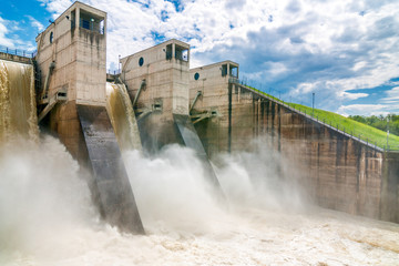 Draining water from the hydroelectric dam.