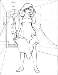 Fashion parade. Coloring the Beautiful Princess. Vector illustration. Coloring  book, lady, girl 17