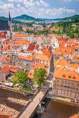 View of medieval city Cesky Krumlov with the castle and Vltava river, Czech republic, Europe