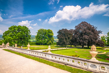 Fototapeta na wymiar Castle garden in a medieval town Cesky Krumlov, Czech Republic, Europe.