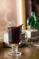 Mulled wine in a beautiful glass. Winter warming drink.