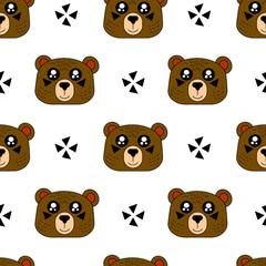 Cute kids bear pattern for girls and boys. Colorful bear on the abstract background create a fun cartoon drawing. The pattern is made in neon colors. Urban bear pattern for textile and fabric.