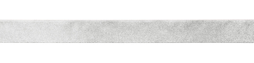 Silver bow ribbon band satin grey stripe fabric (isolated on white background with clipping path) for Christmas holiday gift box, greeting card banner, present wrap design decoration ornament