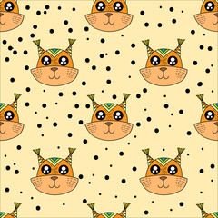 Fototapeta premium Cute kids squirrel pattern for girls and boys. Colorful squirrel on the abstract pattern create a fun cartoon drawing. The background is made in neon colors. Urban squirrel pattern for textile, fabric