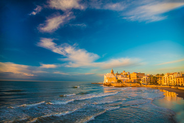 Spanish Beach Resort in Barcelona, Spain. Sitges area is known as a beach resort town.