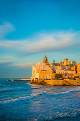 Fototapeta premium Spanish Beach Resort in Barcelona, Spain. Sitges area is known as a beach resort town.