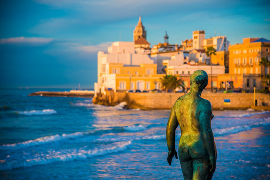 Spanish Beach Resort in Barcelona, Spain. Sitges area is known as a beach resort town.