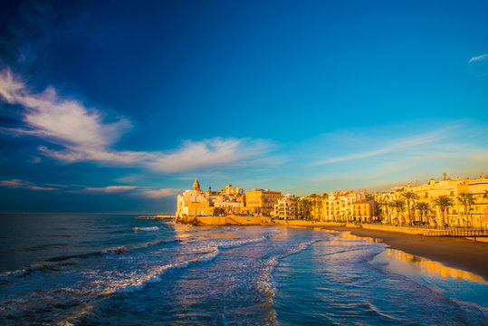 Spanish Beach Resort in Barcelona, Spain. Sitges area is known as a beach resort town.