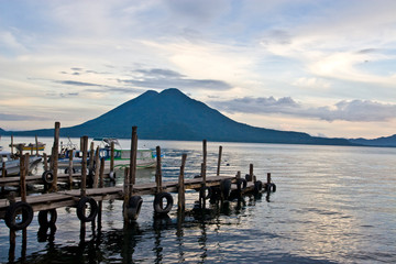 Volcanoes overlooking Lake Atitlan in Guatemala