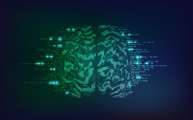 binary brain with sci-fi theme, concept of technology advancement