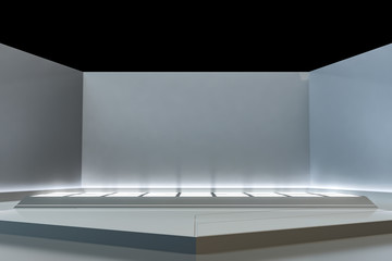 Modern white empty stage event with light Futuristic background. Future technology Sci-fi hi tech concept. 3d rendering