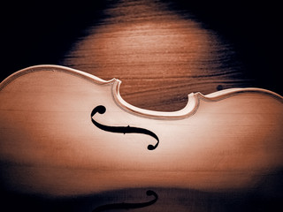 The half front side of raw violin,vintage and art tone,blurry light around