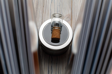  flash drive with a box
Open photo book pages
photo album on a wooden background
sample photo book