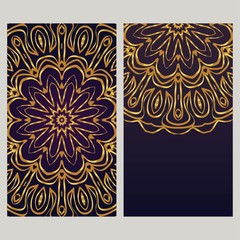 Ethnic Mandala ornament. Templates with mandalas. Vector illustration for congratulation or invitation. The front and rear side