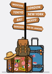 travel luggages with sign