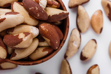 brazil nut on a white acrylic background