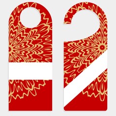 Hanger die cut. Empty shablon with floral mandala ornament. Vector illustration. hotel door hang tag signs.