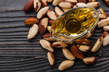 brazil nut on a dark rustic wooden background