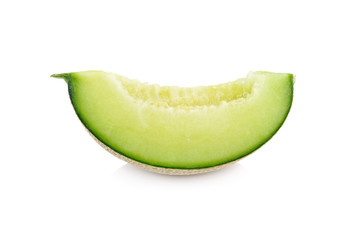 cut piece ripe sweet honeydew green melon on white background