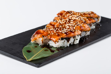 Set of sushi with salmon ant teriyaki