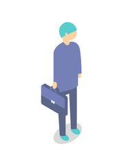 Worker in Suit with Suitcase Cartoon Isolated Icon
