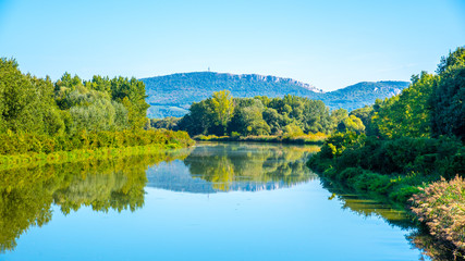 Palava Hills above Nove Mlyny Reservoir on sunny summer day. Palava Protected Landscape Area, Southern Moravia, Czech Republic.
