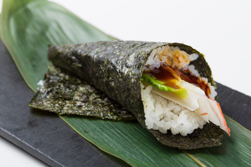 Temaki sushi shot in close-up