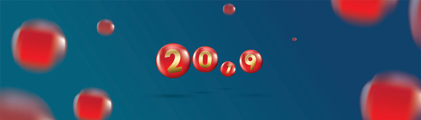 2019 Happy new year with color Christmas balls or abstract balls or bubbles.3d sign copy space. Festive poster or banner design. Party invitation