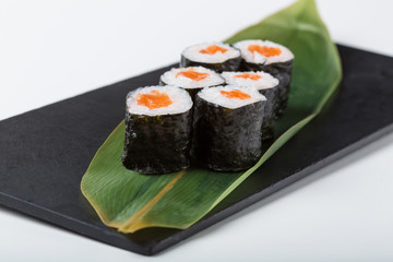 Set of maki sushi with salmon filling