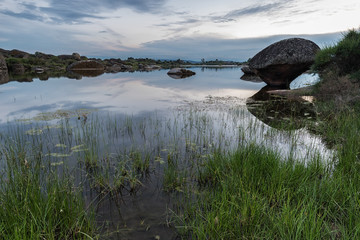 Sunset in the natural area of the Barruecos. Extremadura. Spain.