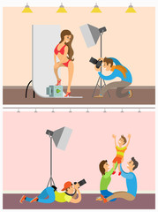 Photographer and Model in Swimsuit in Photo Studio