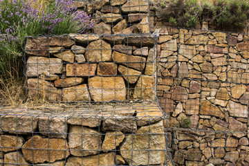 gabion wall with plands decoration outdoors 