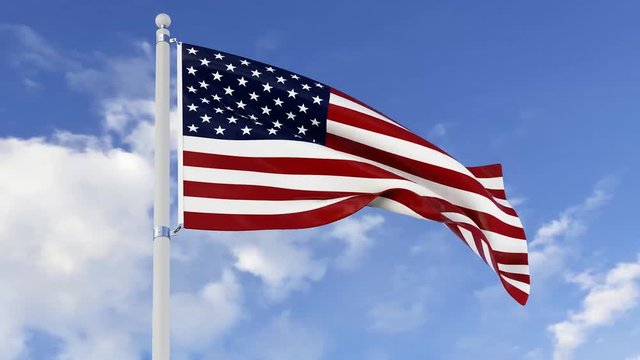 3D render animation of an American flag blowing in the wind (cloth simulation)