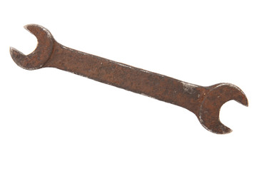 old rusty wrench isolated on white background