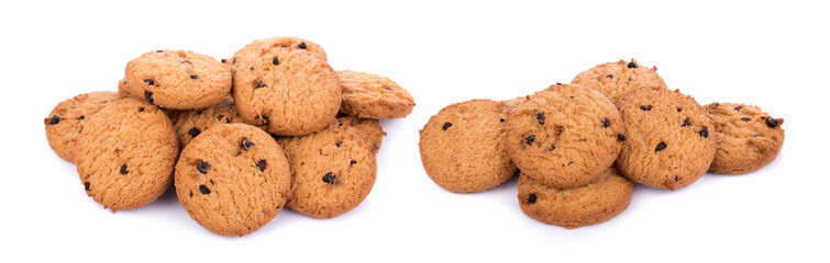 Chocolate chip cookie in bolwl on white background