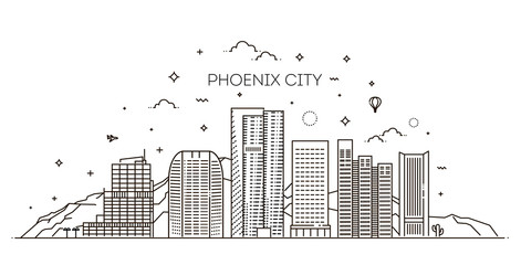 Phoenix skyline, detailed silhouette. Trendy vector illustration, linear style