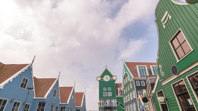 Zaandam Netherlands time lapse 4K, city skyline timelapse at clock tower and colorful building