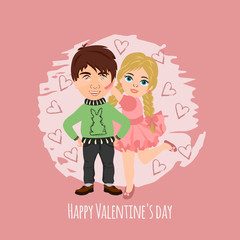 Valentine's Day. Cute boy and girl. Love cards. Vector illustration.