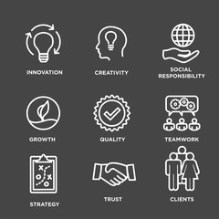 Fototapeta premium Core Values Outline / Line Icon Conveying Integrity - Purpose