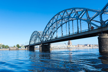 Riga. View of the Daugava river from a pleasure boat.